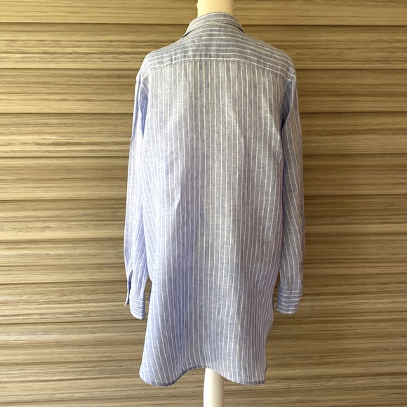 Lori+Lulu Blue Striped 100% Linen Long or Boy Friend Shirt - Size Large - Picture 3 of 6